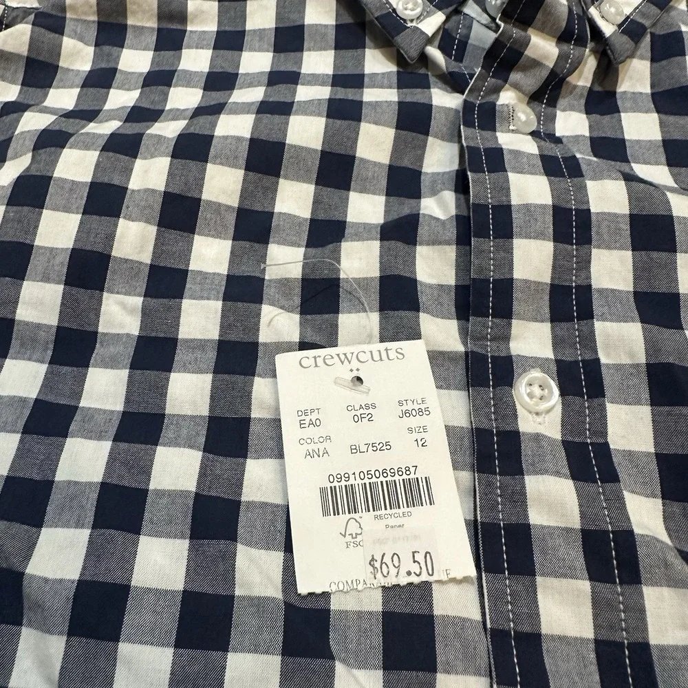 NWT Crewcuts Boys Size 12 Blue Plaid Button Down Shirt Long Sleeve Preppy